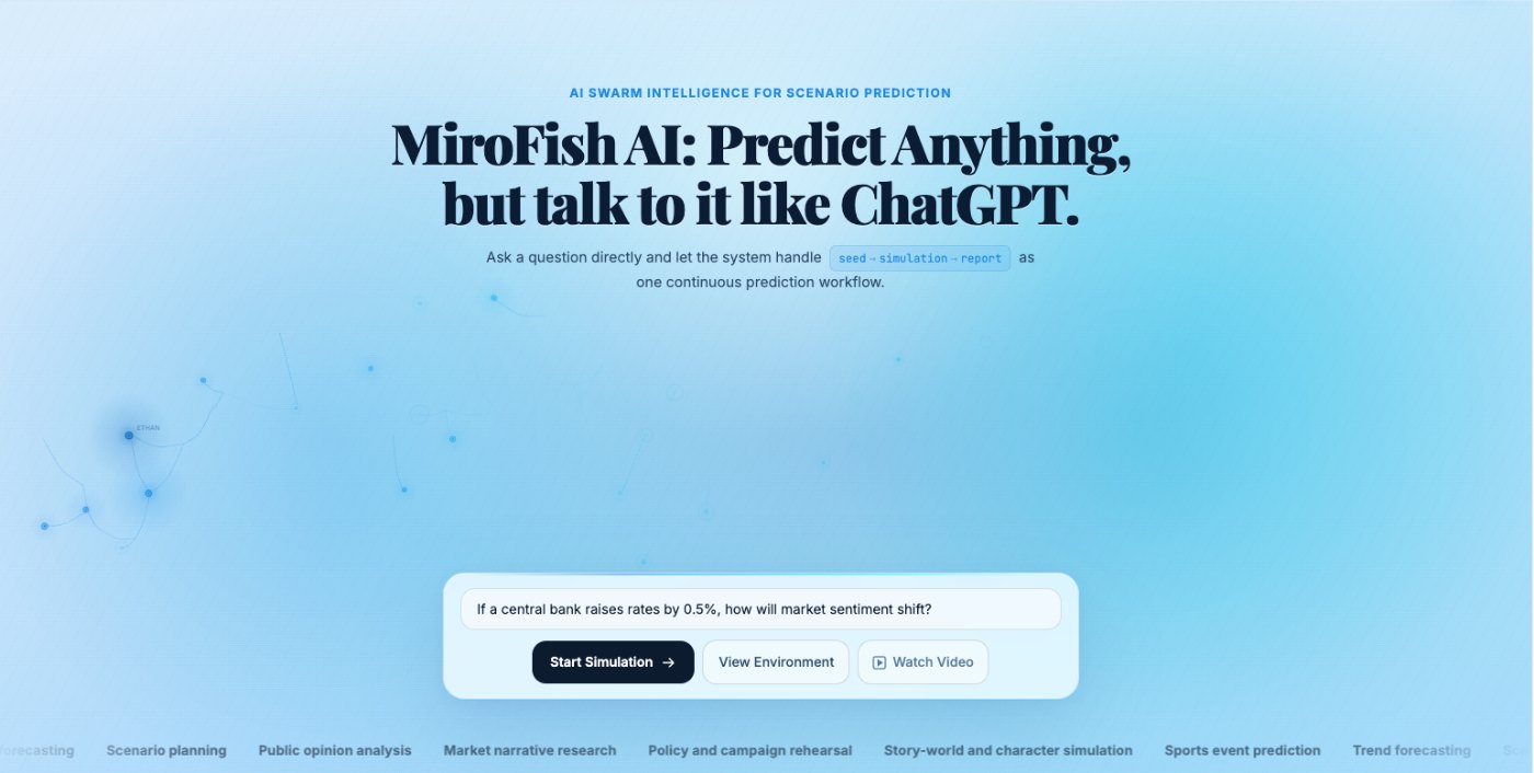 Predict Anything AI in MiroFish - homepage prompt workspace